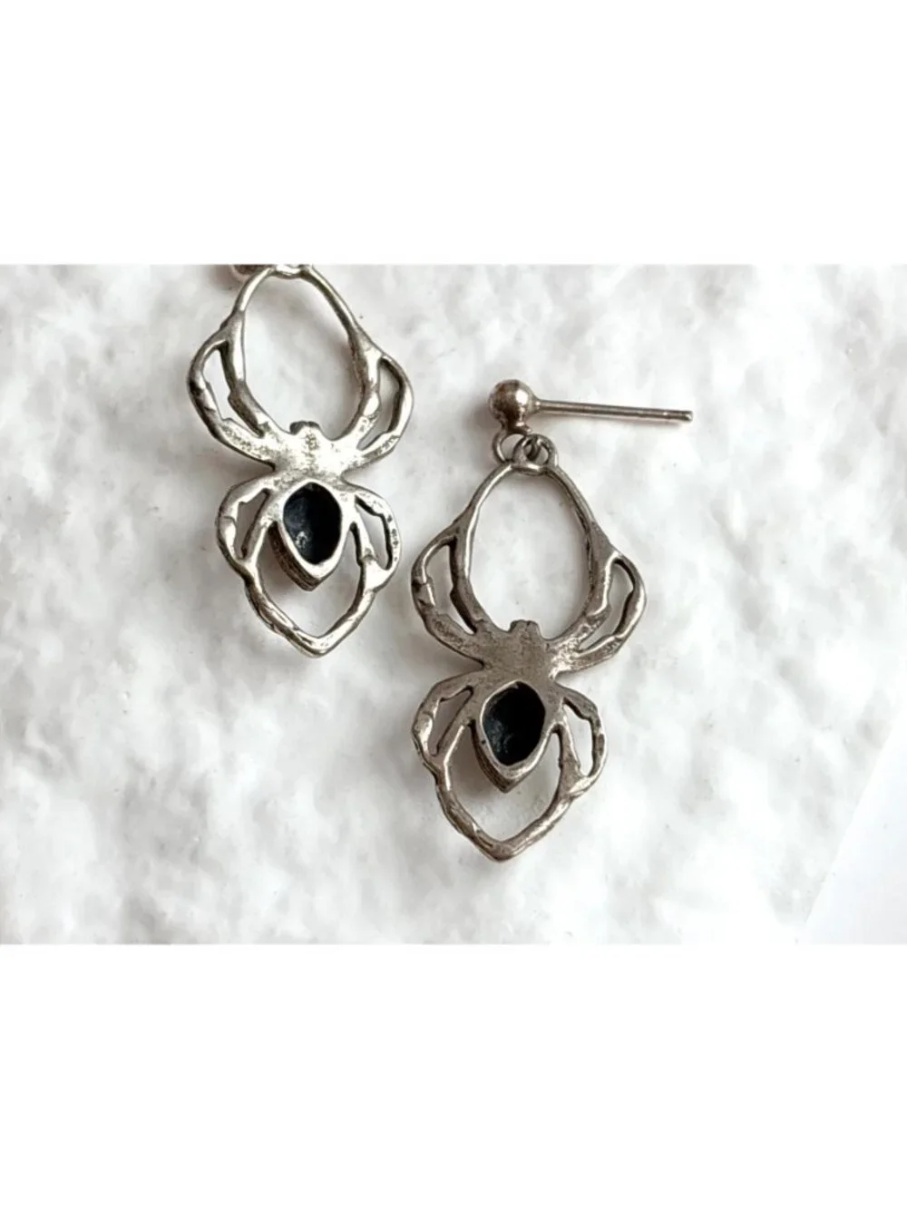 Awesome Spider Figural Hand Carved Vintage Sterling Silver 925 Drop Earrings